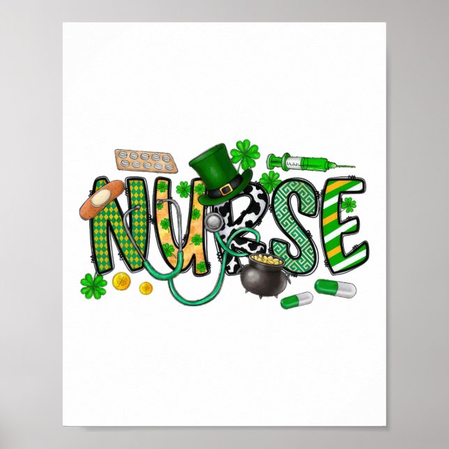 Affiche St Patrick's Day Irish Nurse Shamrock  (Devant)