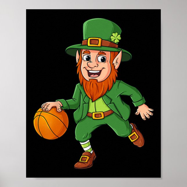 Affiche St Patricks Day Leprechaun Basket-ball Garçons Cha (Devant)