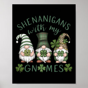 Affiche St Patricks Day Trèfle Chanceux Gnomes Léopard Iri