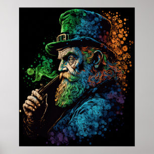 Affiche St Patrick's Leprechaun Fumer Pipe Ai Art