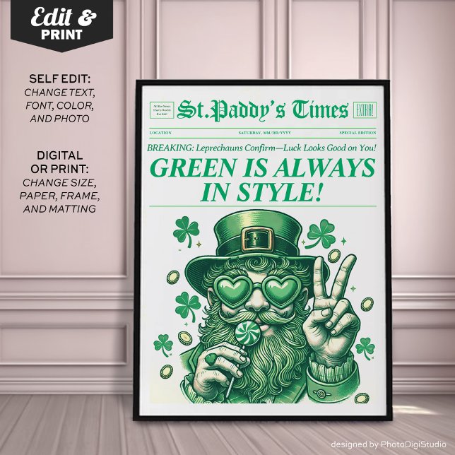 Affiche St. Patricks Wall Art Retro Journal Imprimer (Trendy St. Patricks Wall Art Retro Newspaper Print)