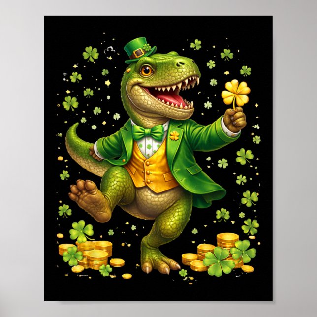 Affiche St Pattys Dinosaure portant un smoking Saint Irlan (Devant)