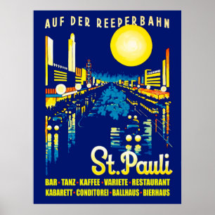 Affiche St. Pauli la nuit, ville de Hambourg, Allemagne