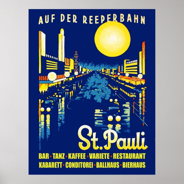 Affiche St. Pauli la nuit, ville de Hambourg, Allemagne (Devant)