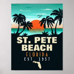 Affiche St. Pete Beach Floride Retro Sunset Palm Tree 60s