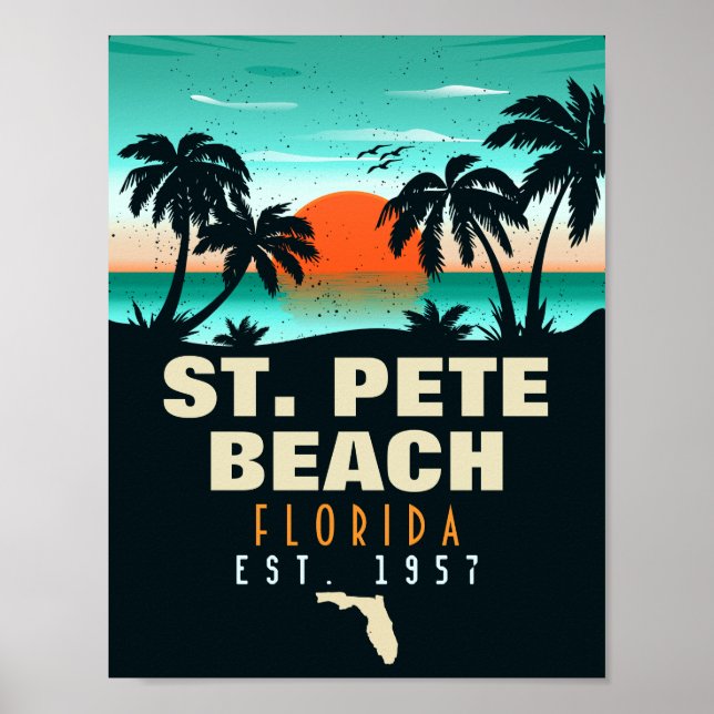 Affiche St. Pete Beach Floride Retro Sunset Palm Tree 60s (Devant)