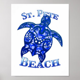 Affiche St Pete Beach Floride Vacances Tortue Tribale