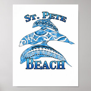 Affiche St. Pete Florida Beach Vacation Dauphins tribaux