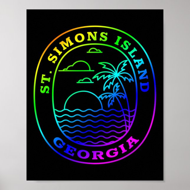 Affiche St. Simons Island Georgia Rainbow Palm Tree Beach (Devant)