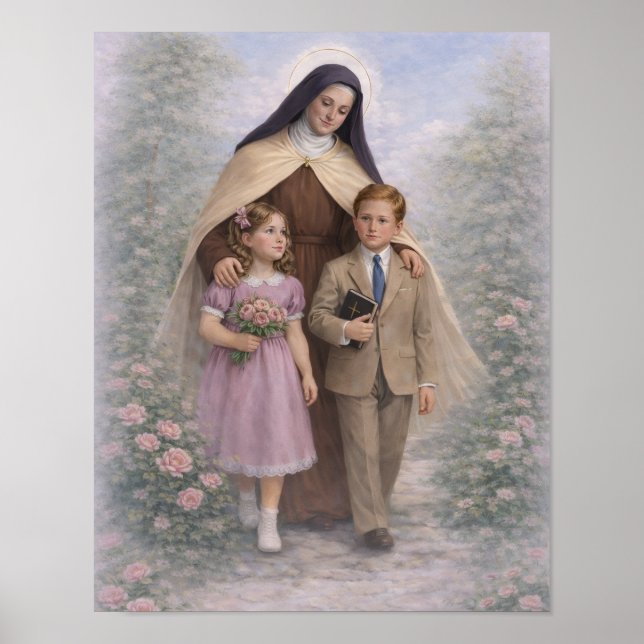 Affiche St. Therese Guiding Children Roses Catholic (Devant)