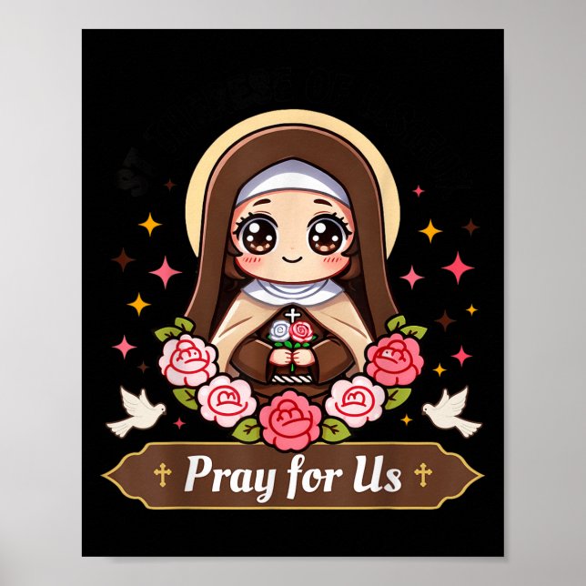 Affiche St Therese Of Lisieux Pray For Us Catholic Roses F (Devant)