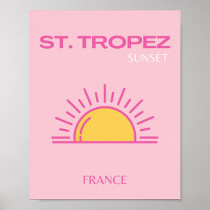 Affiche St Tropez, France, Coucher de soleil, Art de voyag