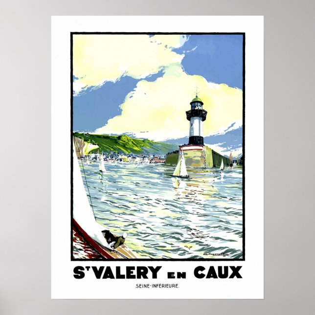 Affiche St. Valery en Caux, eau, phare, voilier (Devant)