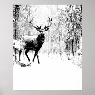 Affiche Stade Deer Winter Forest Faune Animal Nature art