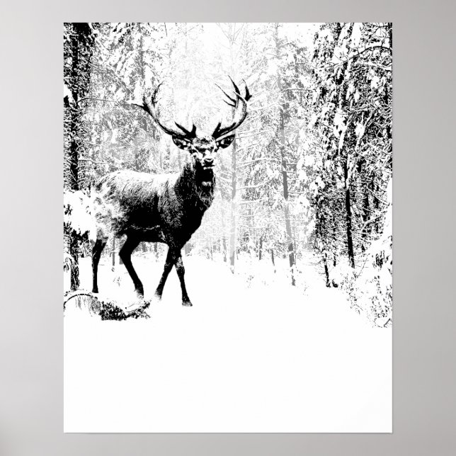 Affiche Stade Deer Winter Forest Faune Animal Nature art (Devant)