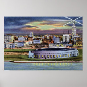 Affiche Stade et horizon de Cleveland Ohio la nuit