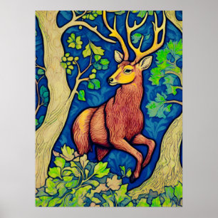 Affiche Stag Art Nouveau dans une forêt d'Imaginaires