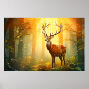 Affiche Stag Deer Animal Faune Sauvage Art coloré