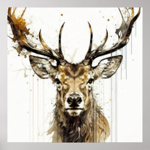 Affiche Stag Deer Portrait Animal Peinture Forêt faunique