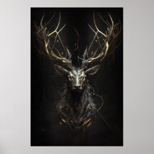 Affiche Stag Portrait Animal Nature Faune Peinture Sombre