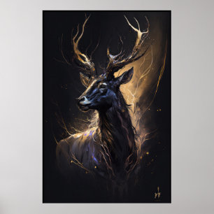 Affiche Stag Portrait Animal Nature Faune Peinture Sombre