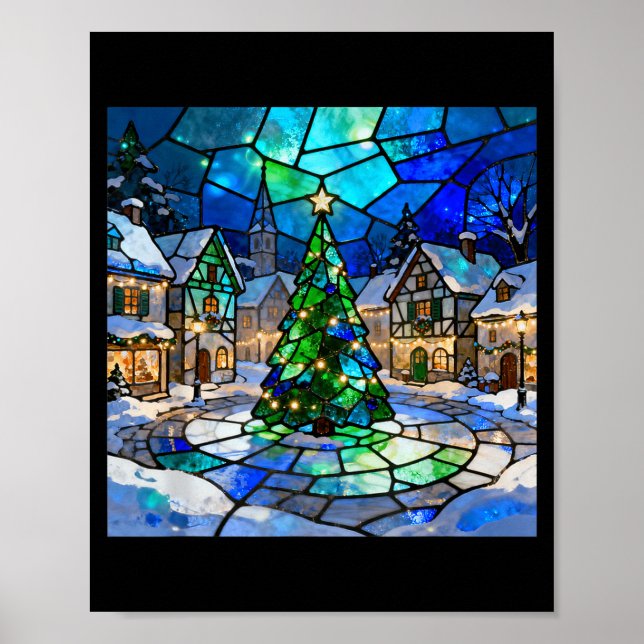 Affiche Stained Gl Christmas Tree Winter Village Holiday A (Devant)