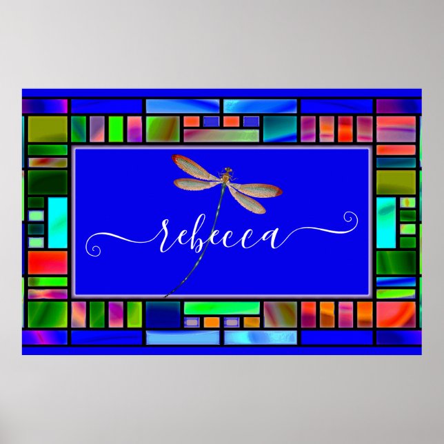 Affiche Stained glass and dragonfly personalized  (Devant)