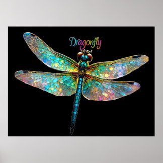 Affiche Stained Glass Colorful Dragonfly