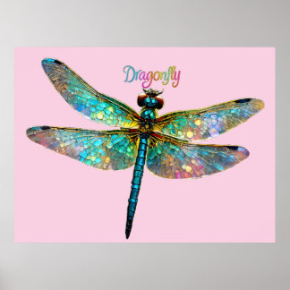 Affiche Stained Glass Colorful Dragonfly
