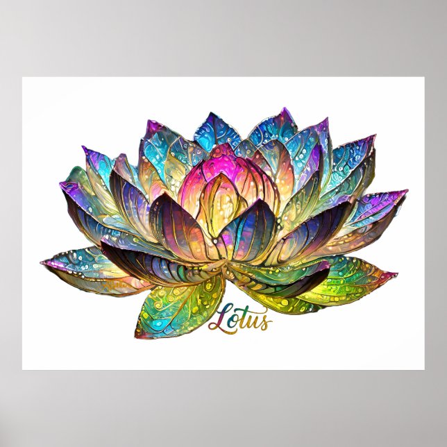 Affiche Stained Glass Colorful Lotus Flower on White (Devant)