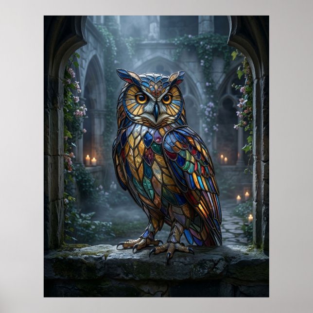 Affiche Stained Glass Owl Moonlight (Devant)