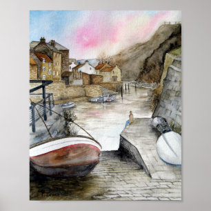 Affiche Staithes, North Yorkshire, Angleterre Aquarelle