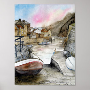 Affiche Staithes, North Yorkshire, Angleterre Aquarelle
