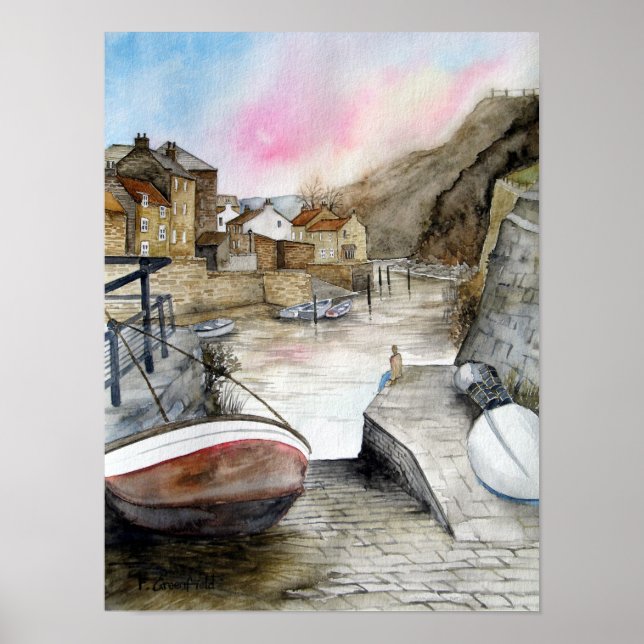 Affiche Staithes, North Yorkshire, Angleterre Aquarelle (Devant)