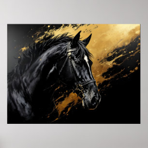 Affiche Stallion noir sur noir et or avec blanc