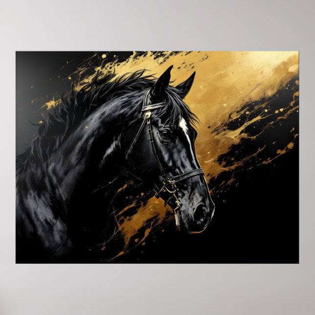 Affiche Stallion noir sur noir et or avec blanc (Devant)