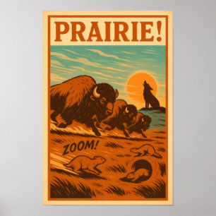 Affiche Stampede des Prairies - Bison, Chiens des Prairies