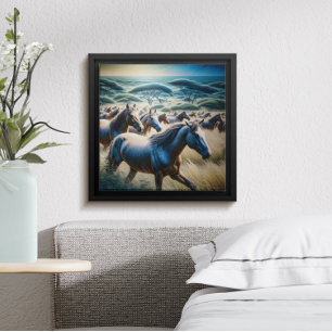 Affiche Stampede majestueux en champ d'or