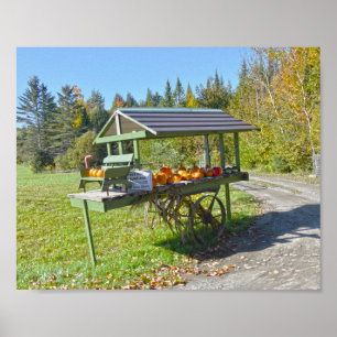 Affiche Stand citrouille dans le Vermont en automne