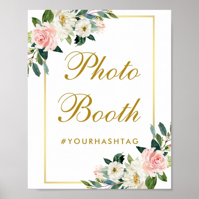 Affiche Stand Photo Mariage Fleur Rose Doré (Devant)