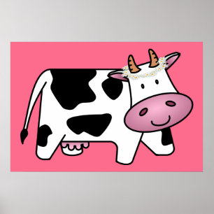 Affiche Standing Cow with Daisies