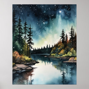 Affiche Star Lake Watercolor Paysage Art Imprimer l'affich