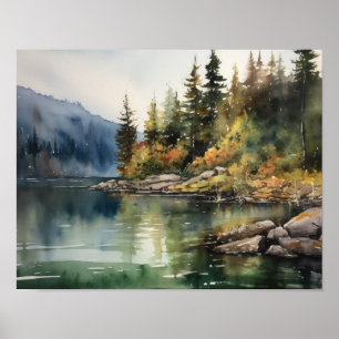 Affiche Star Lake Watercolor Paysage Art Imprimer l'affich
