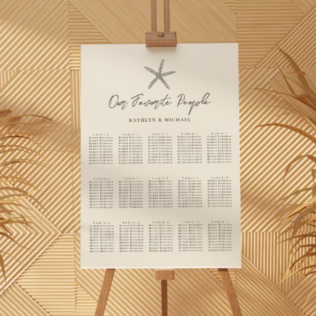 Affiche Starfish Beach Wedding 15 Table Seating Charts (Créateur téléchargé)
