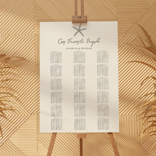 Affiche Starfish Beach Wedding 18 Table Seating Chart (Créateur téléchargé)