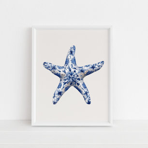 Affiche Starfish - Bleu côtier sur Mur Beige Art