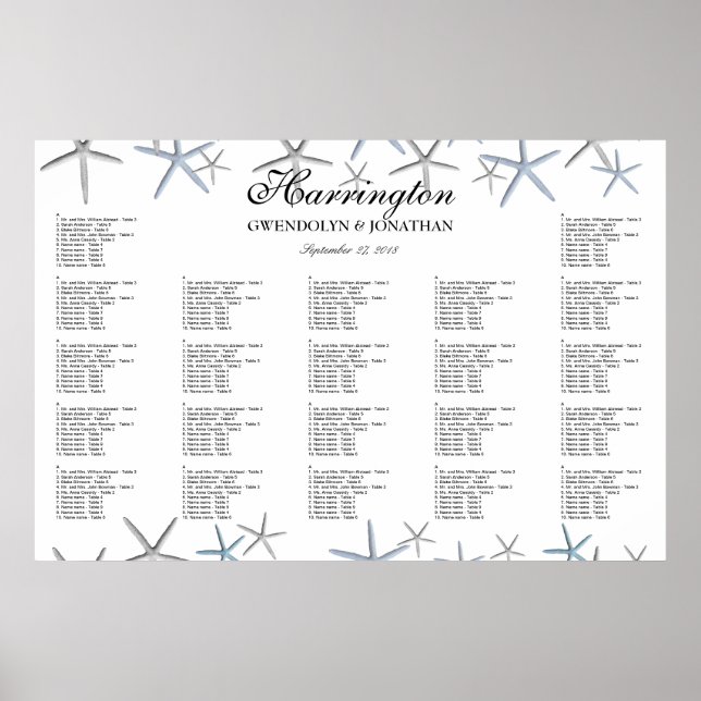 Affiche Starfish Borders Plage Seating Chart (Devant)