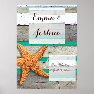 Affiche Starfish Rustic Beach Board Nautique