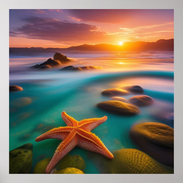 Affiche Starfish sur la plage à Dawn (Devant)