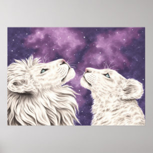 Affiche Stargazers Galaxy Lion blanc Couple Aimer Épaules